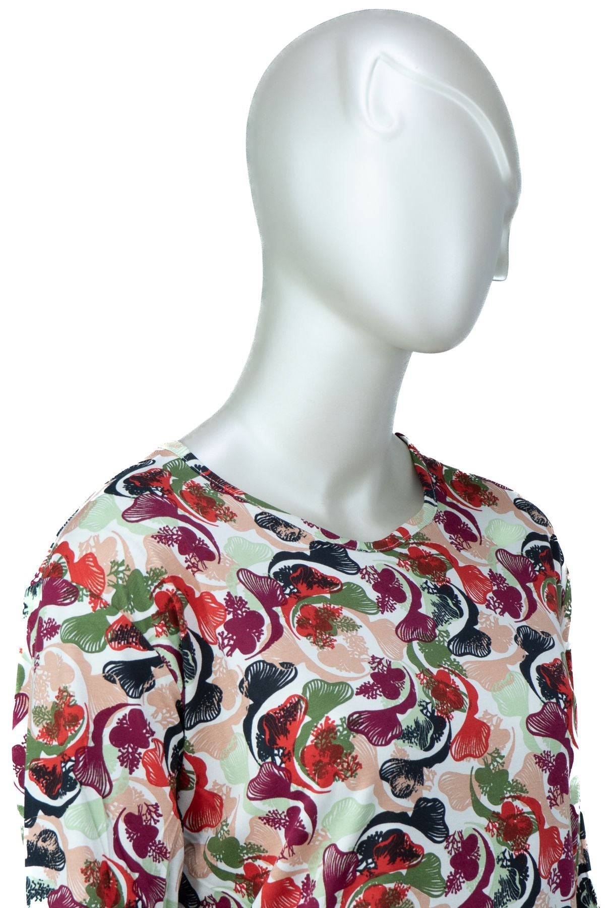 Kadın Anne Bluz Turlu Viskon Penye Kumaş Bahar Bahçesi Desenli Likralı Rahat Kesim Tam Kalıp